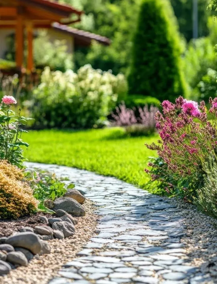 Garten mit Rasen und Terrasse